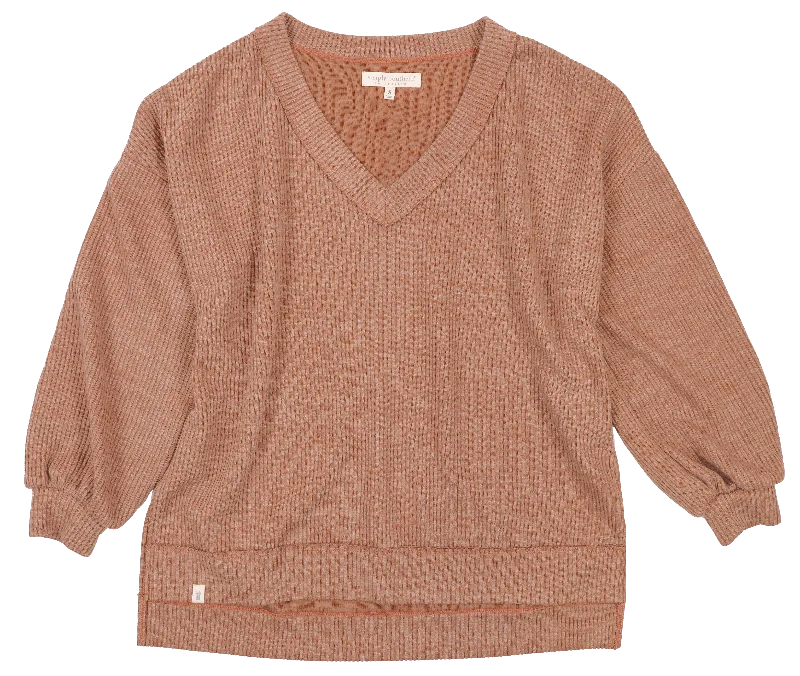 SS V Neck Knit Top - Sand Cotton Knit Shirt