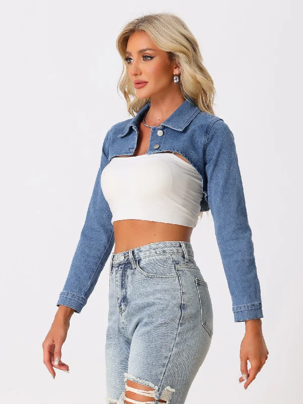 Button Up Long Sleeve Cropped Denim Jean Jacket Shrug Jersey Jacket Tulle Jacket Batik Jacket Jersey Jacket Tulle Jacket Batik Jacket