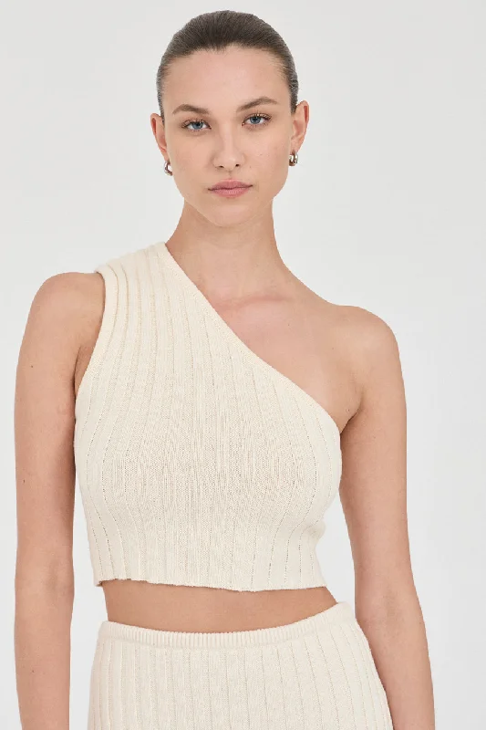 Rowan One shoulder Cotton Knit Top Turtle Neck Knit Top