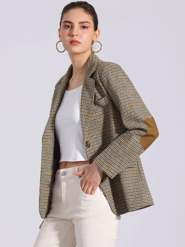 Plaid Notched Lapel Button Front Casual Work Blazer Women's Adventure Blazer