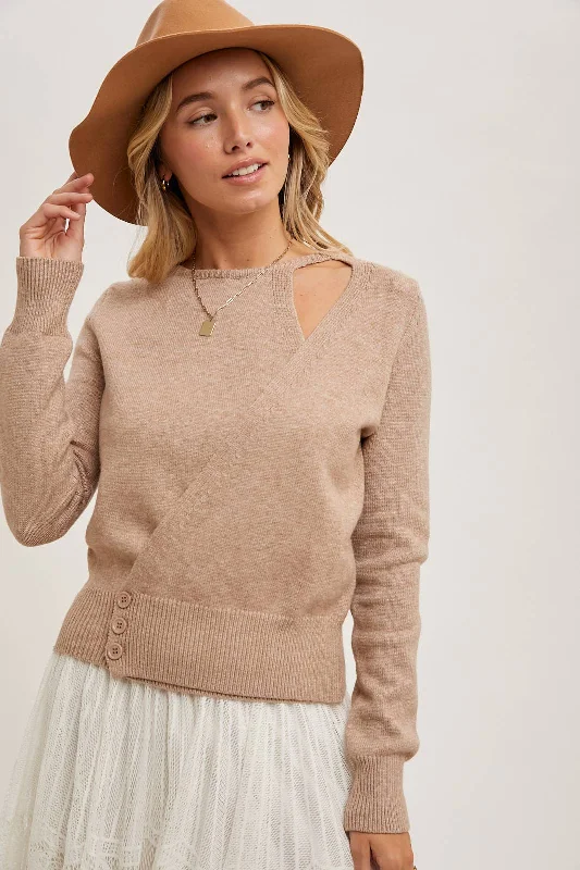 Cutout Side Wrap Knit Top Metallic Knit Tee