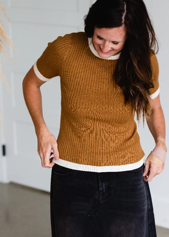 Mustard Contrast Ribbed Knit Top - FINAL SALE Ribbed Knit Shirt