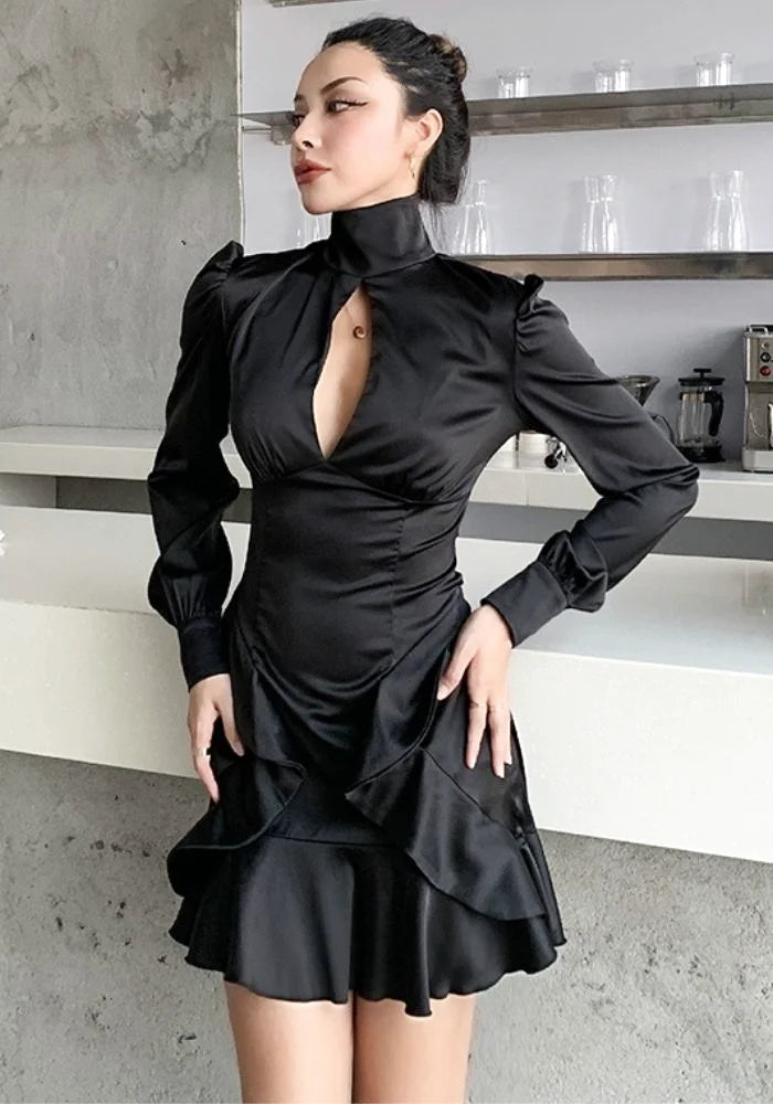 Black Satin Evening Dress Tunics Bridal satin