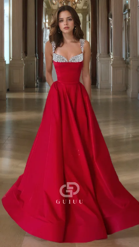 Sexy&Hot Sweetheart A-Line Ruched Prom Dress Beaded Evening Dress with Straps Tunics Brand named