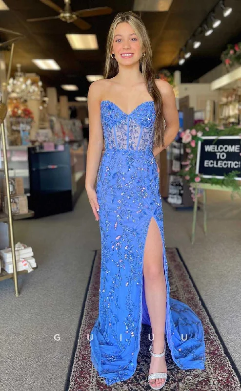 G4521 - Chic & Modern Strapless Sleeveless Appliques Lace-Up Mermaid Prom Party Dress with Slit Tunics Review highly G4521 - Chic & Modern Strapless Sleeveless Appliques Lace-Up Mermaid Prom Party Dress with Slit Tunics Review highly