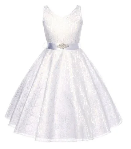 G20207 white lace v neck flower girl, communion, party dress. Age 3-10 Tunics Bestseller popular