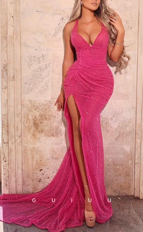 G2509 - Sexy & Hot Halter Beaded V-Neck Ruched Long Prom Evening Dress Tunics Versatile functional G2509 - Sexy & Hot Halter Beaded V-Neck Ruched Long Prom Evening Dress Tunics Versatile functional