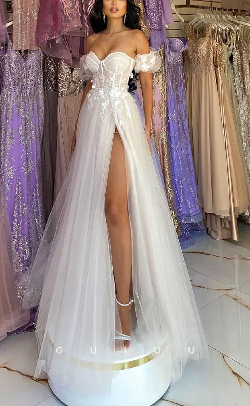 G2521 - Elegant & Luxurious Off-Shoulder Applique Tulle Long Prom Evening Dress Tunics Custom made G2521 - Elegant & Luxurious Off-Shoulder Applique Tulle Long Prom Evening Dress Tunics Custom made