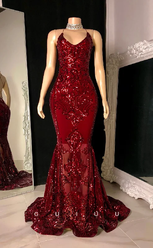 G2758 - Sexy & Sheath Glitter V-Neck Sequins Sheer Straps Long Prom Evening Dress Tunics Short Trendy