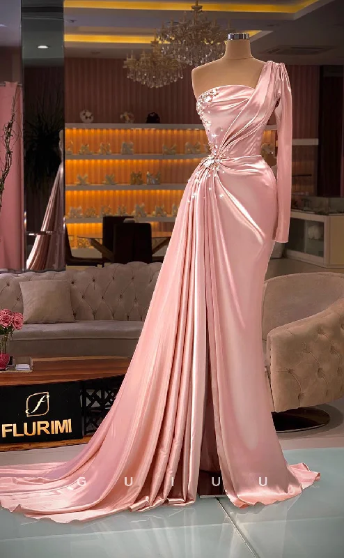 G2793 - Chic & Modern Beaded Satin Ruched Long Sleeves Formal Prom Evening Dress Tunics Floral girly