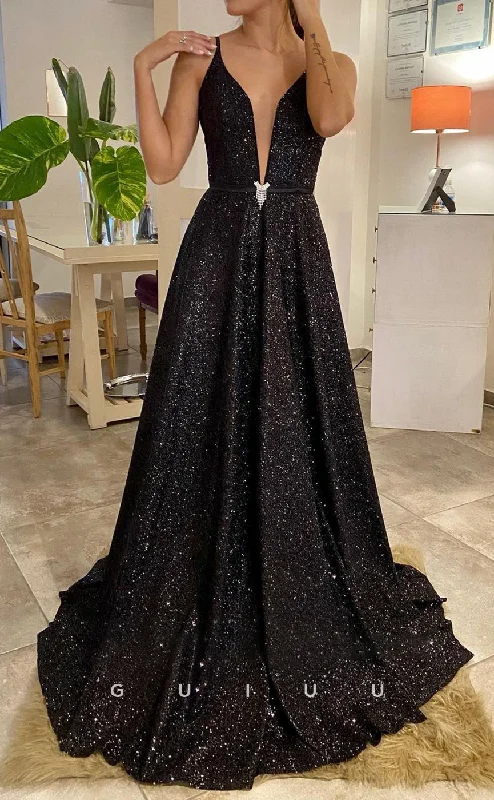 G2827 - Classic & Timeless V-Neck Sequins Straps Black Prom Evening Dress Tunics Essential wardrobe