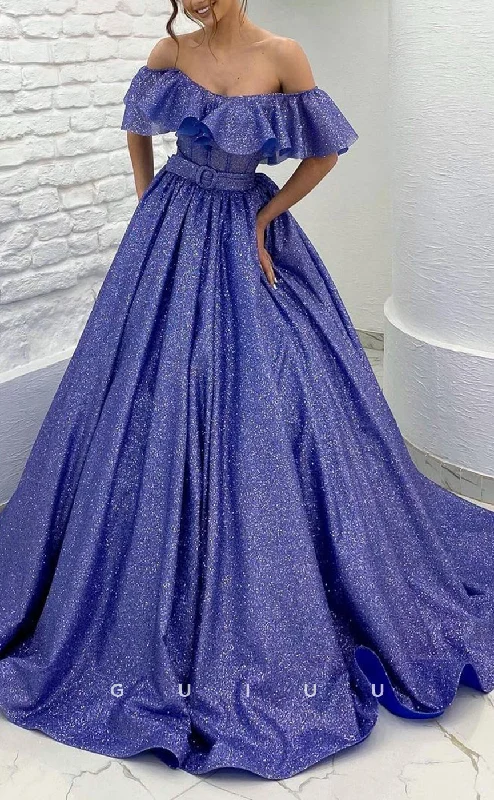 G2829 - Chic & Elegant A-Line Off-Shoulder Glitter Long Prom Evening Dress Tunics Bestseller popular