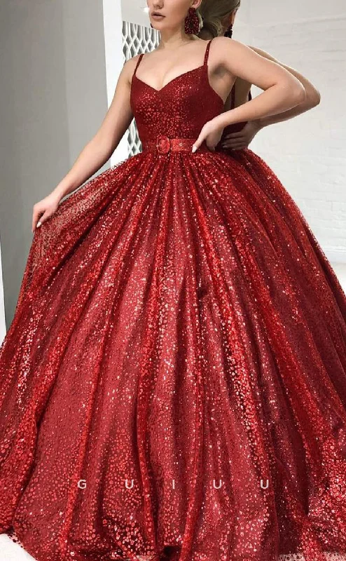 G2830 - Elegant A-Line Sparkle Straps Ball Gown Tulle Red Prom Evening Dress Tunics Sale discount