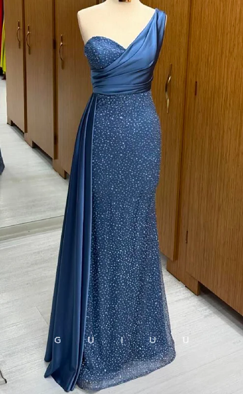 G2962 - Sheath One Shoulder Sleeveless Fully Sequined Long Prom Party Dress Tunics Versatile functional