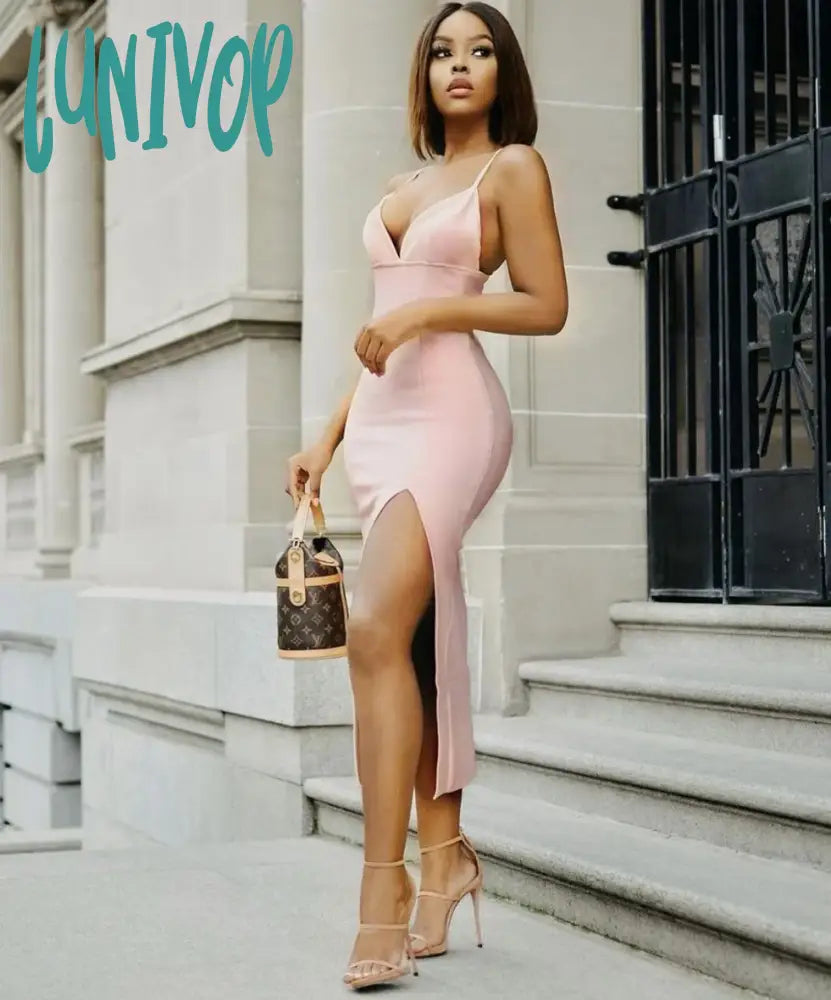 Lunivop 3 Colors Bodycon Bandage Dress Women Summer Sexy V Neck Split Midi White Black Designer Elegant Evening Party Dress Vestido Tunics Winter warm Lunivop 3 Colors Bodycon Bandage Dress Women Summer Sexy V Neck Split Midi White Black Designer Elegant Evening Party Dress Vestido Tunics Winter warm