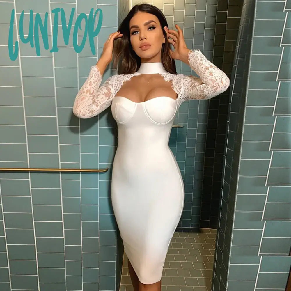 Lunivop Fashion Sexy Lace Long Sleeve Hollow Mini Bandage Dress Vestidos Elegantes Para Mujer Birthday Evening Cocktail Party Dresses Tunics Handmade artisanal