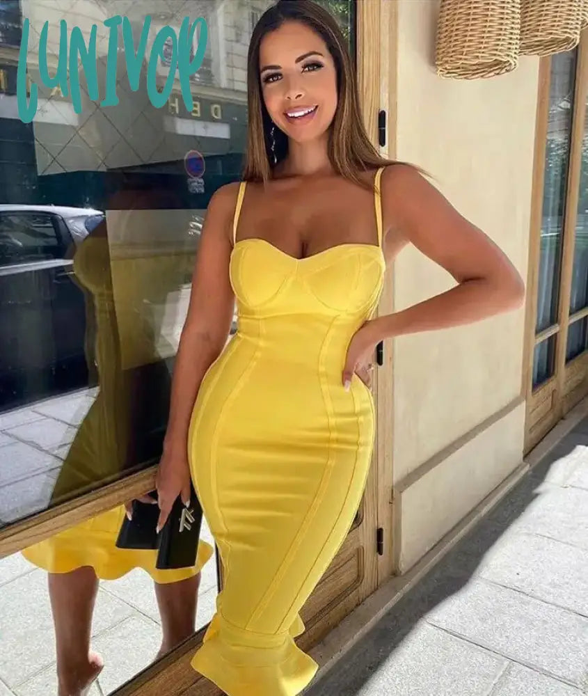 Lunivop Summer Style Sexy V Neck Backless Mermaid Yellow Women Bandage Dress Fashion Evening Club Party Dress Vestido Tunics Hiking breathable Lunivop Summer Style Sexy V Neck Backless Mermaid Yellow Women Bandage Dress Fashion Evening Club Party Dress Vestido Tunics Hiking breathable