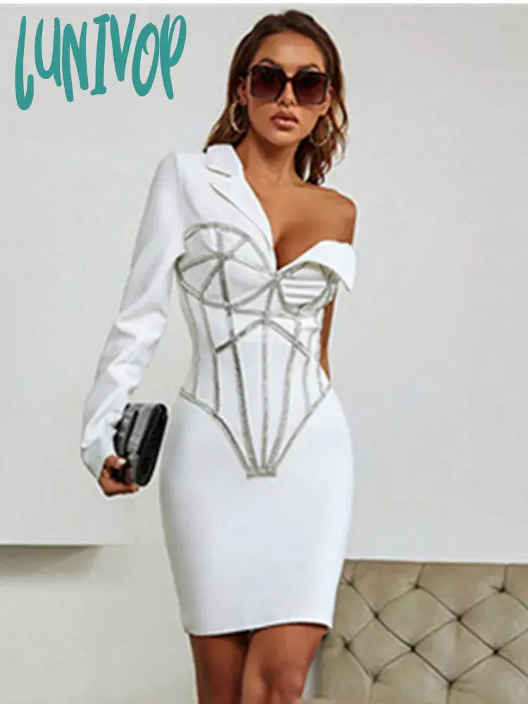 Lunivop Winter Sexy Long Sleeve Single Beading Sparkly White Mini Women Bodycon Bandage Dress Elegant Evening Party Dress Vestido Tunics Occasion special Lunivop Winter Sexy Long Sleeve Single Beading Sparkly White Mini Women Bodycon Bandage Dress Elegant Evening Party Dress Vestido Tunics Occasion special
