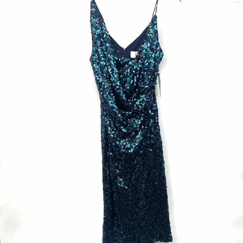 Size 6 BADGLEY MISCHKA Navy Green Sequin Party Dress Tunics Stylish modern