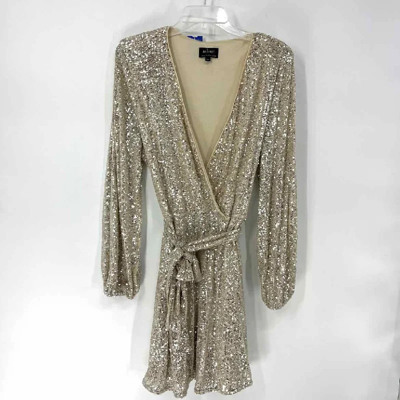 Size X-LARGE Beige Tan Sequin Party Dress Shift Classic Vintage