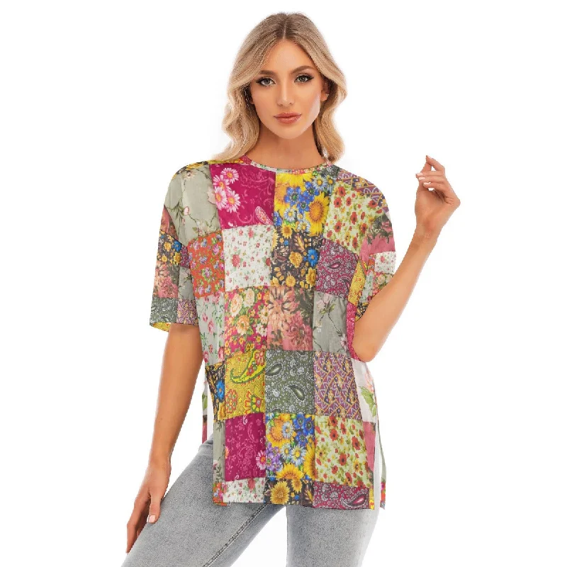 All-Over Print Women's Short Sleeves T-shirt With Hem Split Graphic T-Shirt Round Neck Polyester Graphic T-Shirt Round Neck Polyester All-Over Print Women's Short Sleeves T-shirt With Hem Split Graphic T-Shirt Round Neck Polyester Graphic T-Shirt Round Neck Polyester