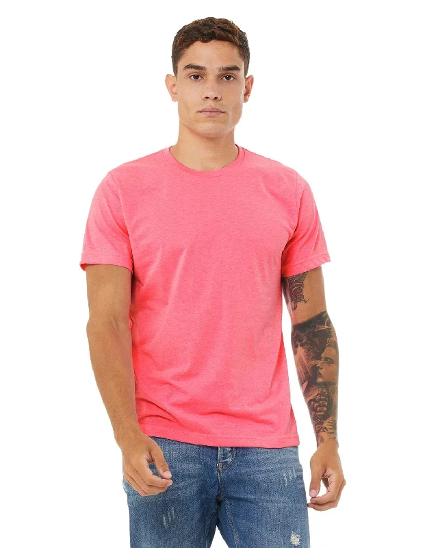 Bella+Canvas Mens Poly-Cotton Short Sleeve T-Shirt | Neon Pink Polka Dot Checkered Tartan Polka Dot Checkered Tartan