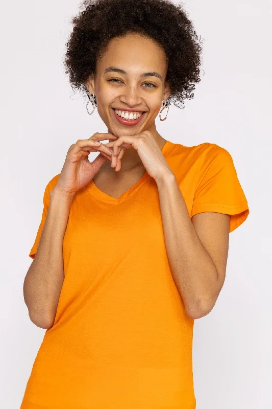 V Neck Tee in Orange Chenille Blend Fleece Blend Nylon Blend Chenille Blend Fleece Blend Nylon Blend