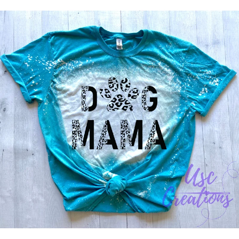 Dog MAMA Cheetah Print Bleached Unisex Soft Style T-Shirt Zippered Front Buttoned Front Snap Front Zippered Front Buttoned Front Snap Front