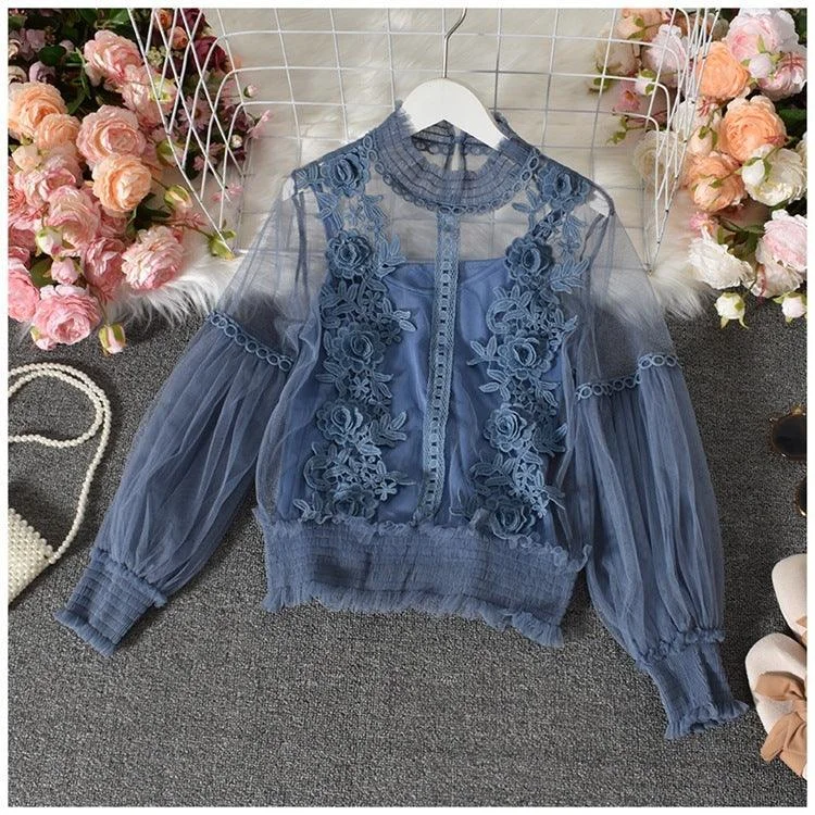 Elegant women's shirt lace Beaded Sequined Faux Fur Beaded Sequined Faux Fur