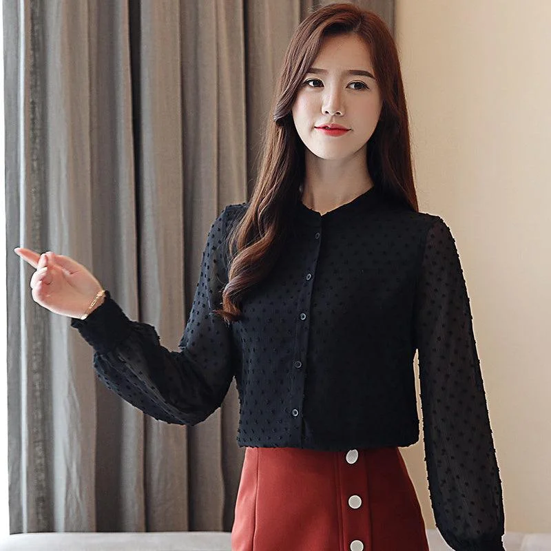 Elegant women's shirt pois Polka Dot Checkered Tartan Polka Dot Checkered Tartan