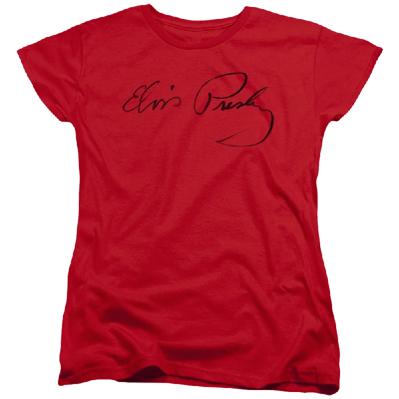 Elvis Presley Signature Sketch - Women's T-Shirt Spandex Blend Rayon Blend Denim Blend Spandex Blend Rayon Blend Denim Blend