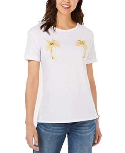 Embroidered Palm-Tree T-Shirt Front Pockets Side Pockets Patch Pockets Front Pockets Side Pockets Patch Pockets