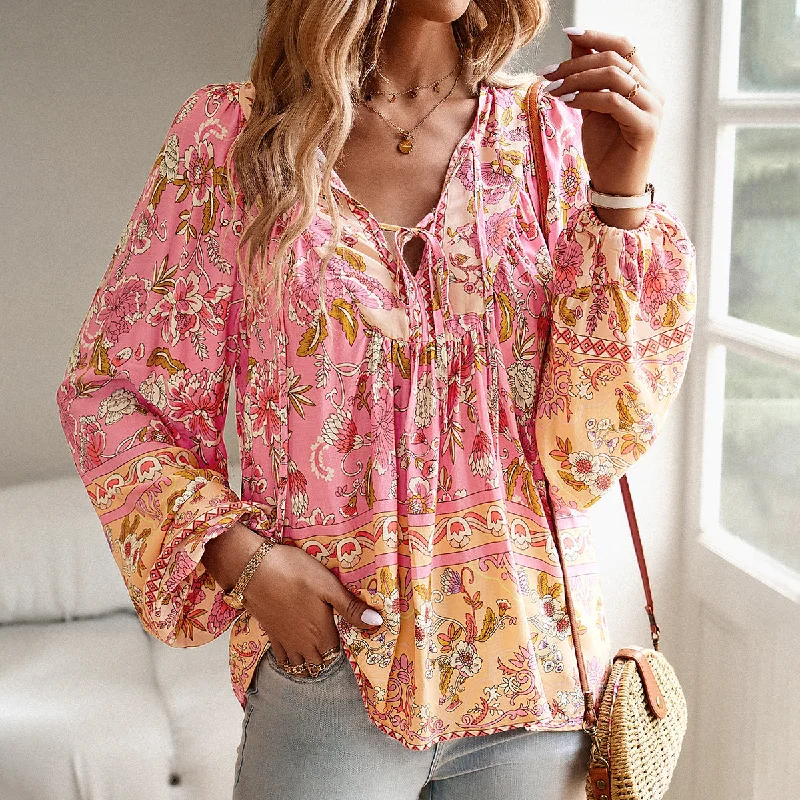 Printed Autumn And Winter Vacation Casual Shirt Solid Color Striped Floral Solid Color Striped Floral