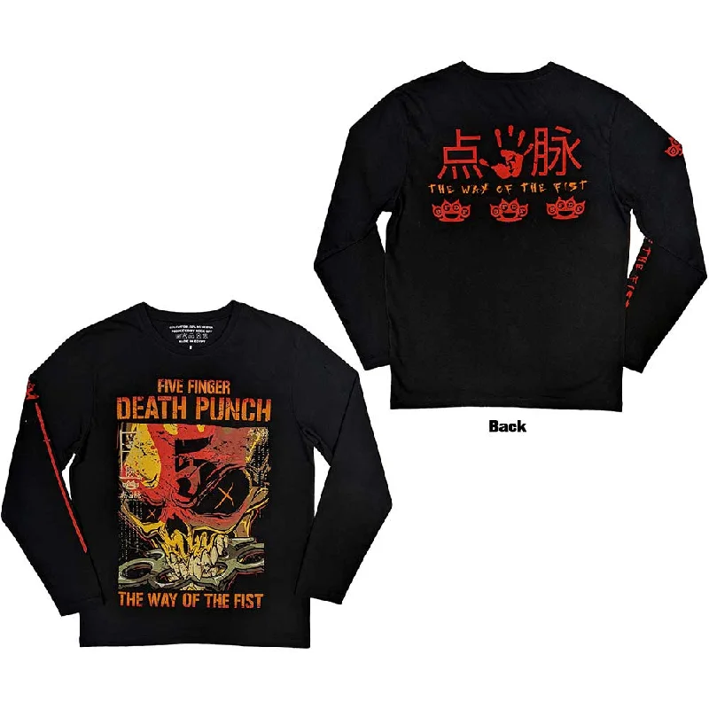 Five Finger Death Punch | Official Band Long Sleeve T-Shirt | The Way Of The Fist (Back & Sleeve Print) Hooded Caped Shawl Collar Hooded Caped Shawl Collar