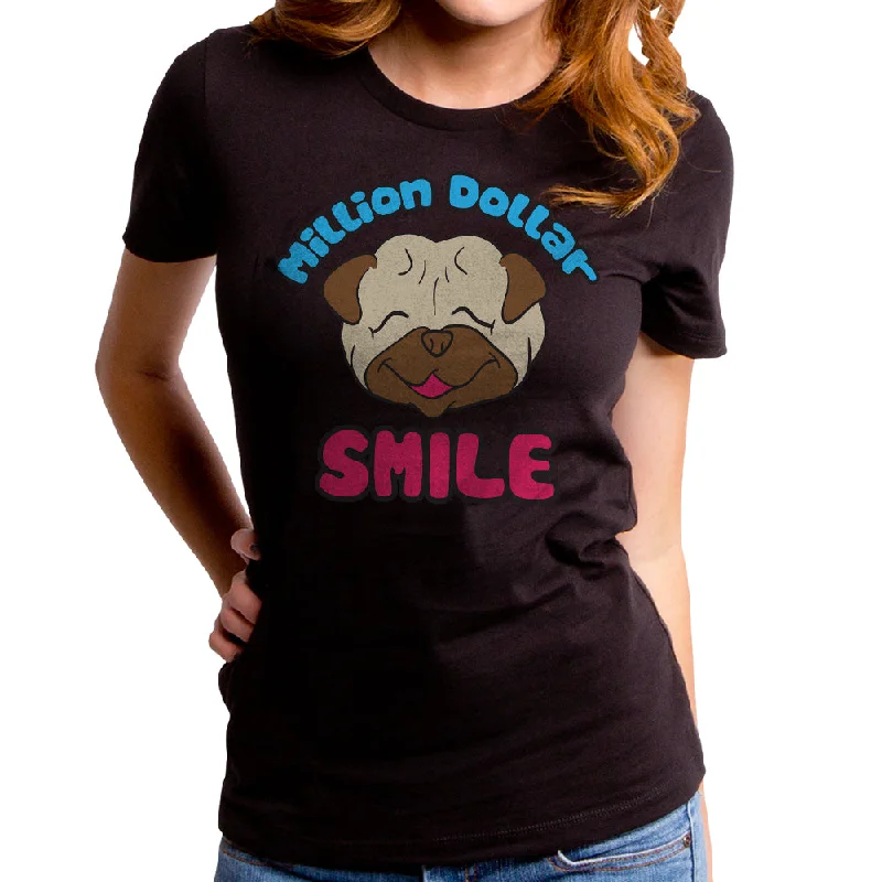 Million Dollar Pug Women's T-Shirt Graphic T-Shirt Round Neck Polyester Graphic T-Shirt Round Neck Polyester