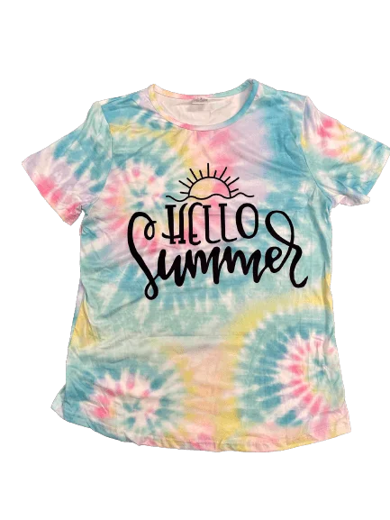 Hello Summer Ladies Tie Dye T-Shirt Knit Fabric Woven Fabric Fleece Fabric Knit Fabric Woven Fabric Fleece Fabric Hello Summer Ladies Tie Dye T-Shirt Knit Fabric Woven Fabric Fleece Fabric Knit Fabric Woven Fabric Fleece Fabric