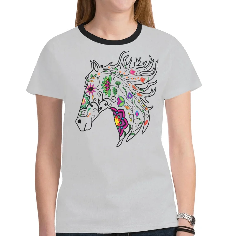 Horse Spirit Guide (Gray) T-shirt for Women Jersey Fabric Tulle Fabric Batik Fabric Jersey Fabric Tulle Fabric Batik Fabric