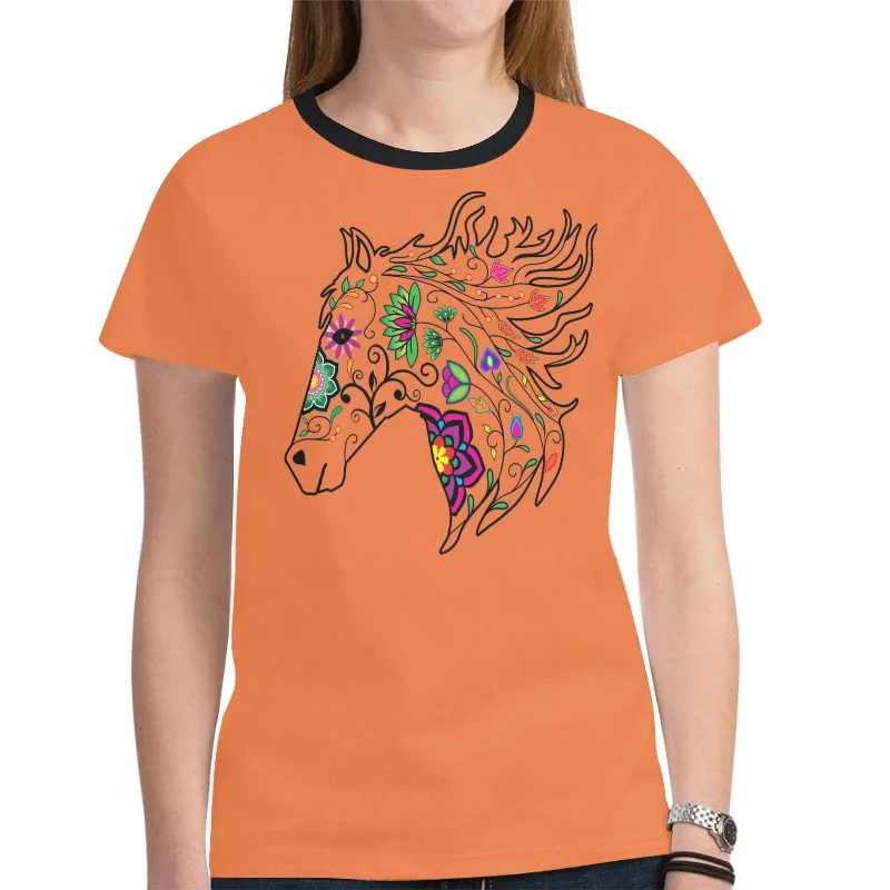 Horse Spirit Guide (Orange) T-shirt for Women Mesh Blend Leather Blend Suede Blend Mesh Blend Leather Blend Suede Blend