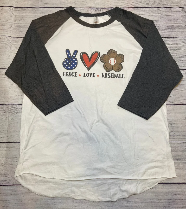 “peace love baseball” 3/4 Sleeve White Shirt Womens Size XL Machine Wash Dry Clean Hand Wash Machine Wash Dry Clean Hand Wash