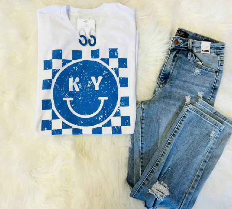 KY Blue Check Smile TShirt Polka Dot Checkered Tartan Polka Dot Checkered Tartan