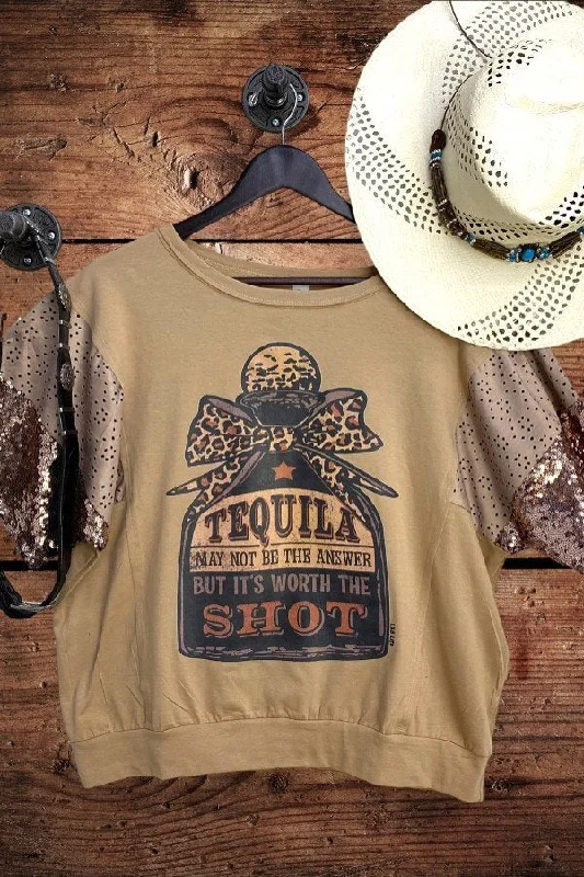 Lucky & Blessed Life Tequila Shot Tan T-Shirt Cozy Warm Stylish Cozy Warm Stylish
