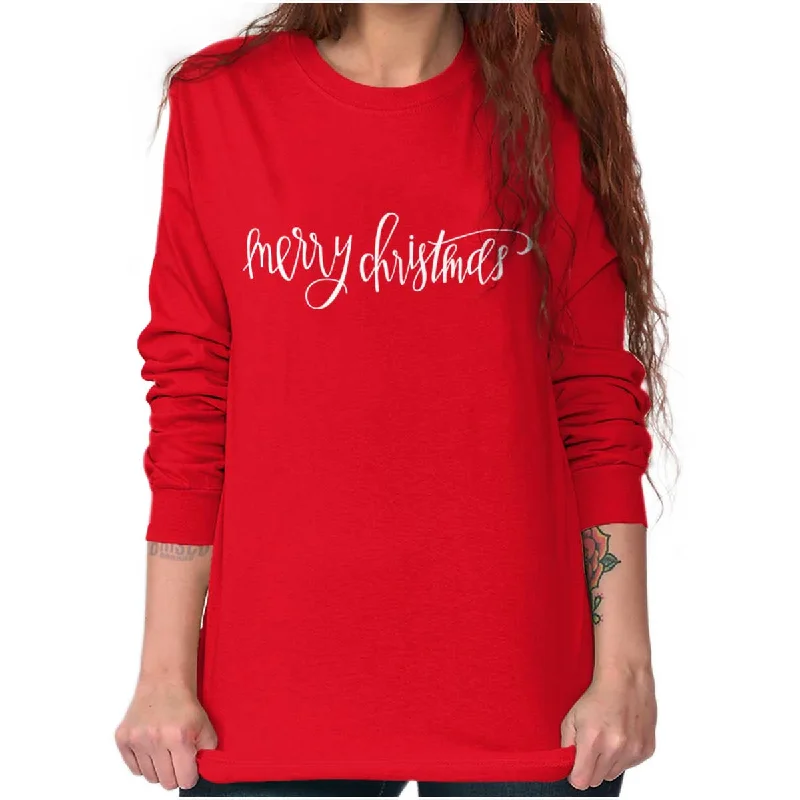 Merry Christmas Long Sleeve T-Shirt Graphic T-Shirt Round Neck Polyester Graphic T-Shirt Round Neck Polyester