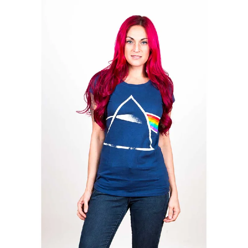 Pink Floyd Ladies Fashion T-Shirt: Dark Side of the Moon (Back Print) Zippered Buttoned Snapped Zippered Buttoned Snapped