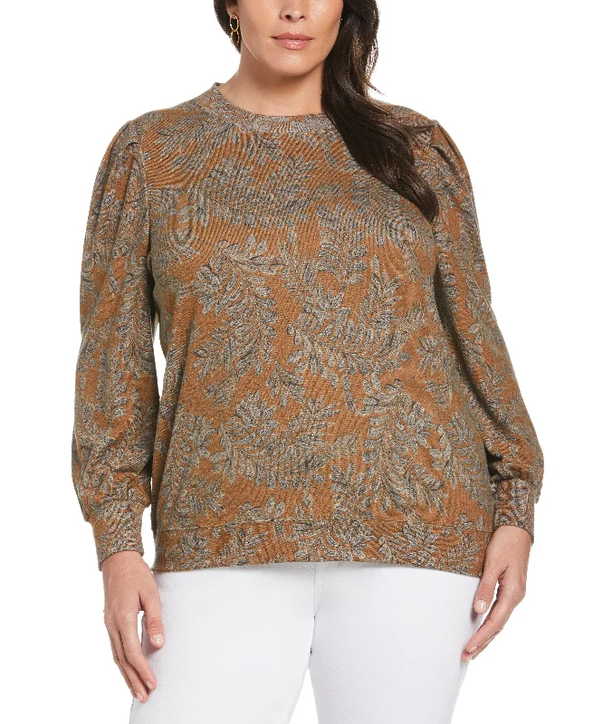 Plus Size Pleat Sleeve Knit Shirt Graphic Embroidered Appliqued Graphic Embroidered Appliqued