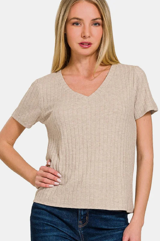 Ribbed Short Sleeve T-Shirt Iron Safe Non-Iron Wrinkle Free Iron Safe Non-Iron Wrinkle Free