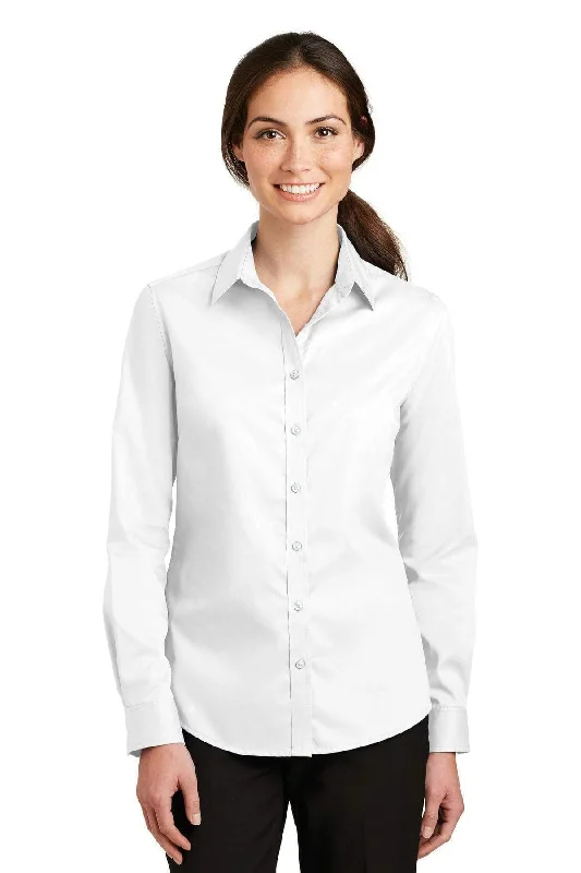 Port Authority Ladies SuperPro Twill Shirt. L663 Mesh Blend Leather Blend Suede Blend Mesh Blend Leather Blend Suede Blend