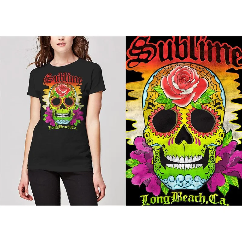 Sublime Colour Skull Ladies T-Shirt Solid Print Embellished Solid Print Embellished