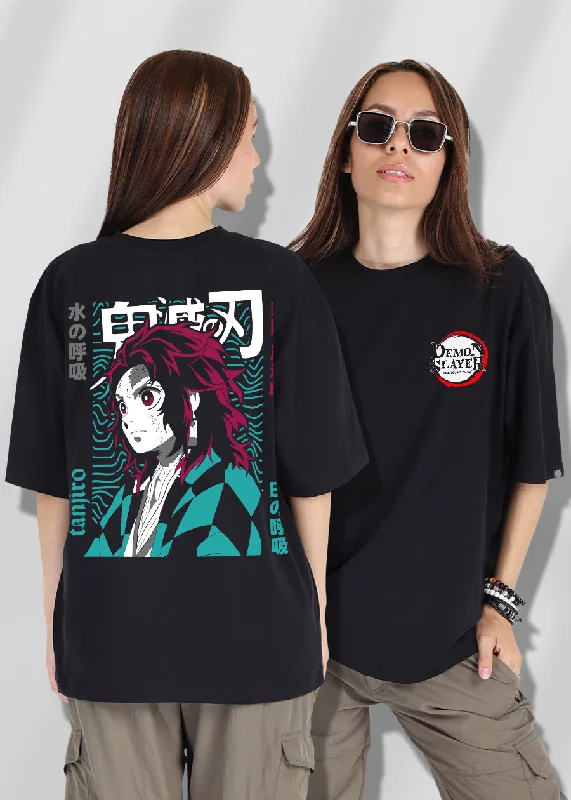 Tanjiro Black Printed Oversized T-shirt Women | Pronk Welt Pockets Slit Pockets Welt Pockets Slit Pockets Tanjiro Black Printed Oversized T-shirt Women | Pronk Welt Pockets Slit Pockets Welt Pockets Slit Pockets