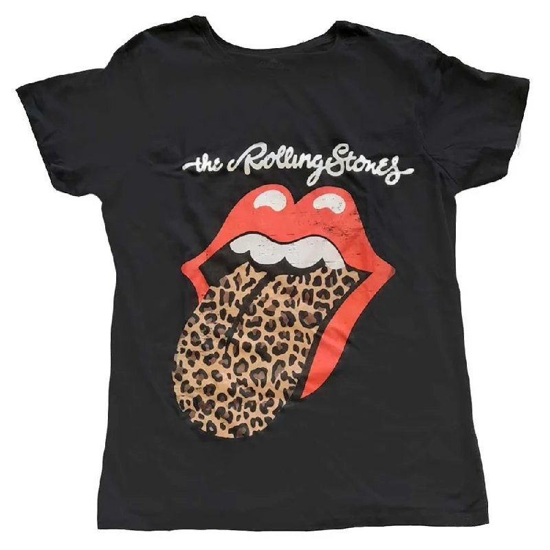 The Rolling Stones Leopard Print Tongue Ladies T-Shirt Machine Wash Dry Clean Hand Wash Machine Wash Dry Clean Hand Wash