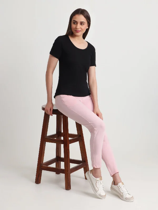 T.T. Women Slim Fit 100% Cotton Cool Round Neck Half Sleev Solid Tshirt  Black Rayon Velvet Corduroy Rayon Velvet Corduroy